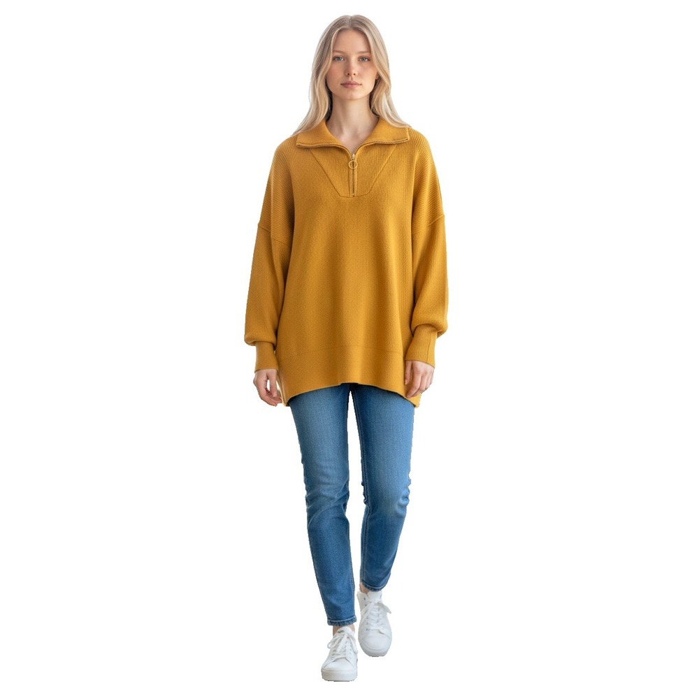 EFAN Women's Long‎ Sleeve Oversized Gold Sweater 1/4 Zip L